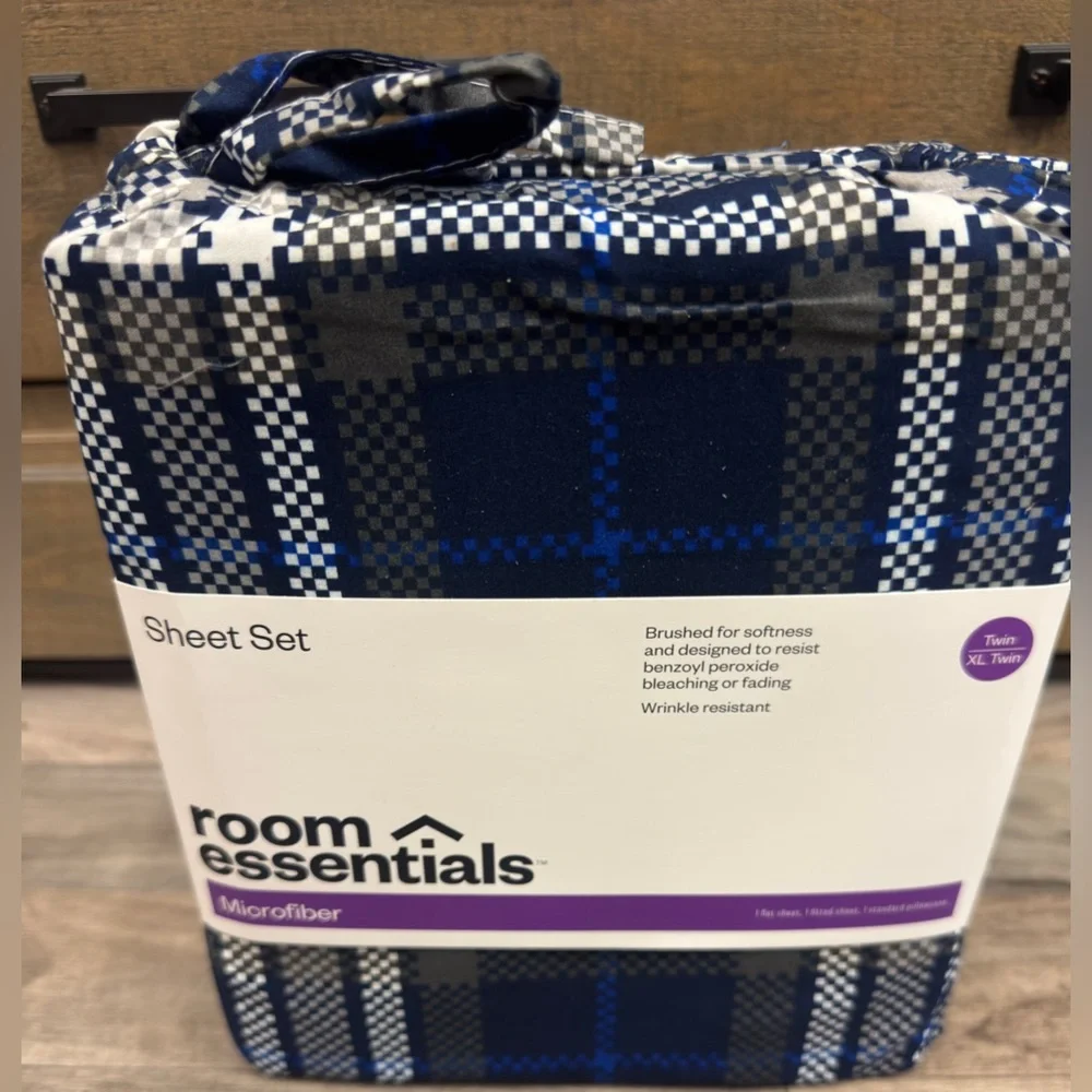 Brand New Plaid Sheet Set Queen Blue‎ Gray White Bedding Set 4 Piece Twin XL